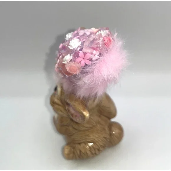 Vintage Ceramic Sitting Pretty Easter Bunny Poof Faux Fur Flower Hat Deb O. OOAK - Picture 11 of 16